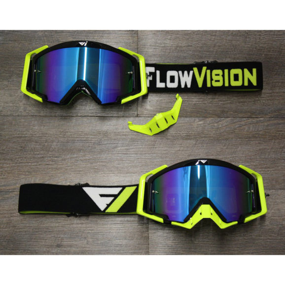 Flow Vision Motocross Goggles with Black frame and flo-yellow accessories