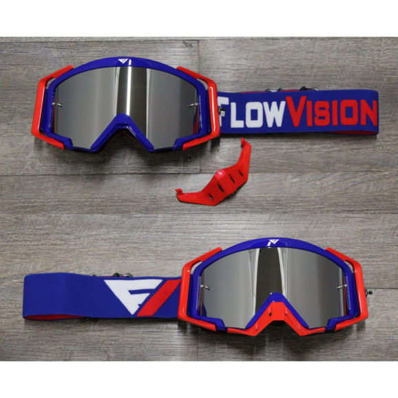 Flow Vision Motocross Goggles with Blue frame and red accessories