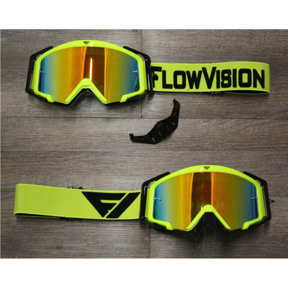 Flow Vision Motocross Goggles with Flo-Yellow frame and black accessories