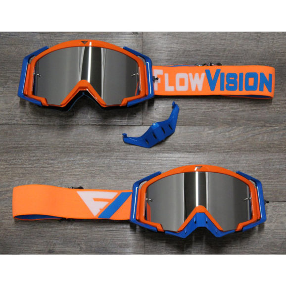 Flow Vision Motocross Goggles with Orange frame and blue accessories