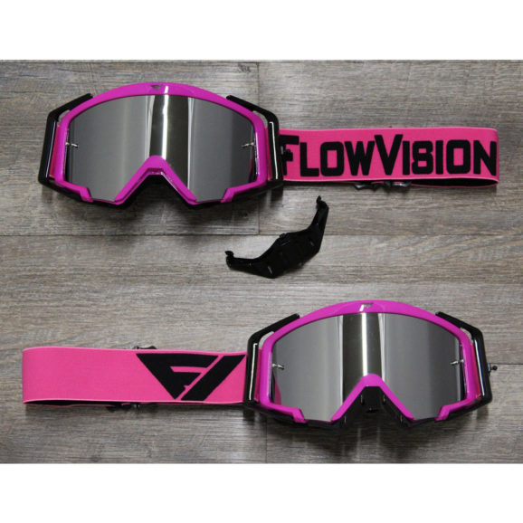 Flow Vision Motocross Goggles with Pink frame and black accessories