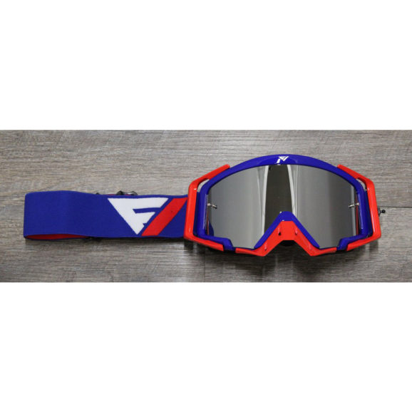 Flow Vision Motocross Goggles with Blue frame and red accessories