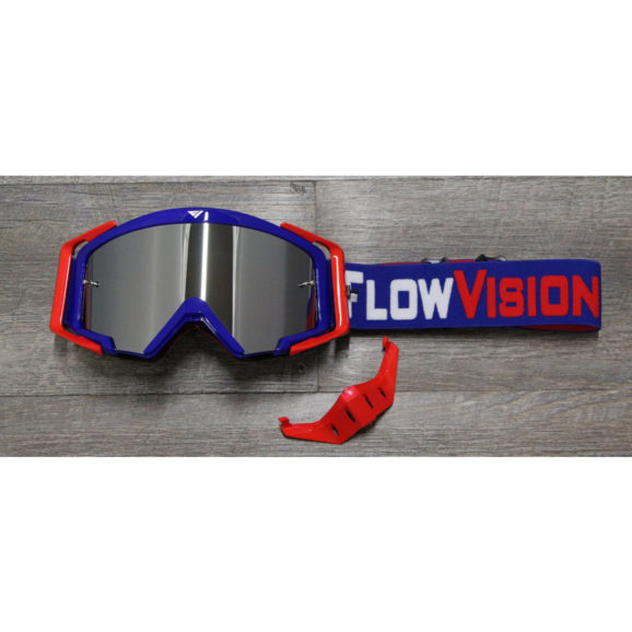 Flow Vision Motocross Goggles with Blue frame and red accessories