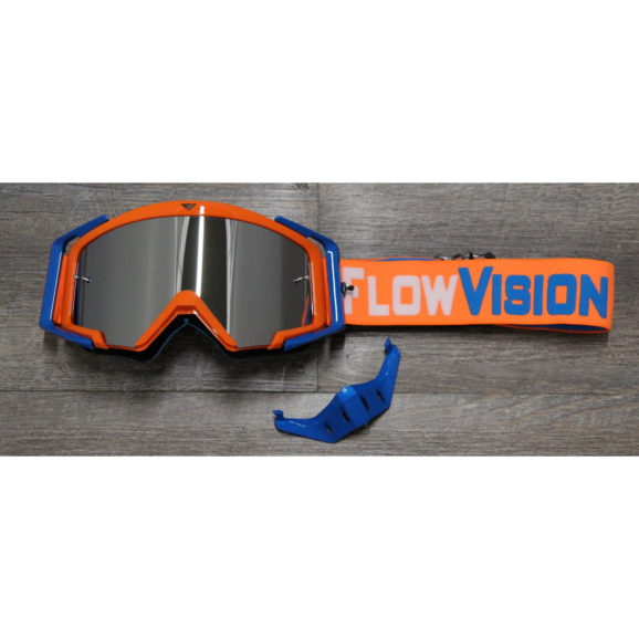 Flow Vision Motocross Goggles with Orange frame and blue accessories