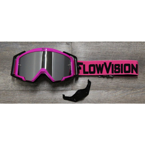 Flow Vision Motocross Goggles with Pink frame and black accessories