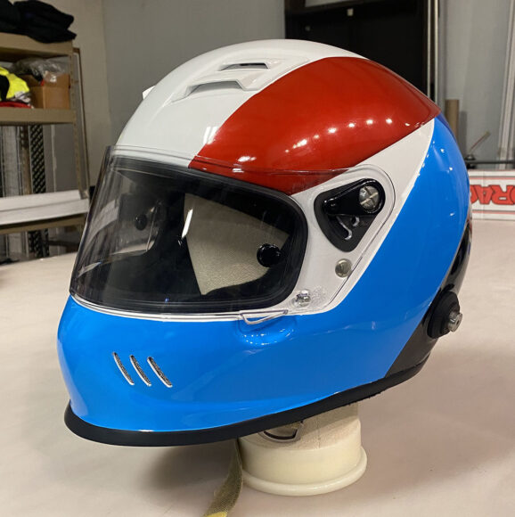 BMW M series based helmet wrap on a white helmet